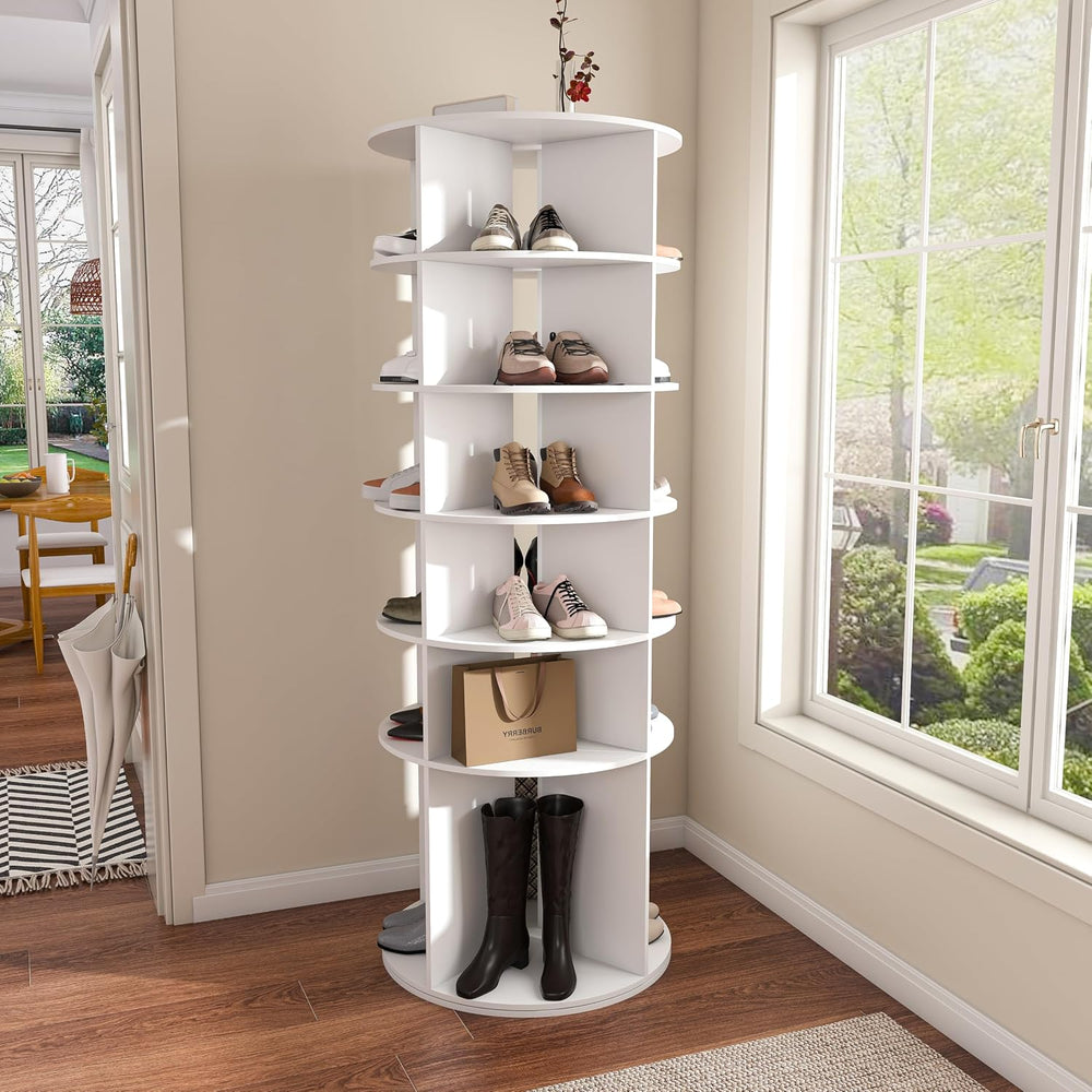 Runboll 6-Tier Rotating Shoe Rack Tower Spinning Shoe Display Lazy Susan Stor...