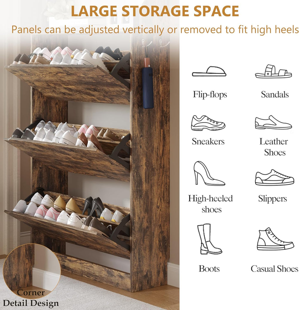 Wodeer Tall Shoe Cabinet with Coat Rack, Hidden Shoe Storage Cabinet with Doo...