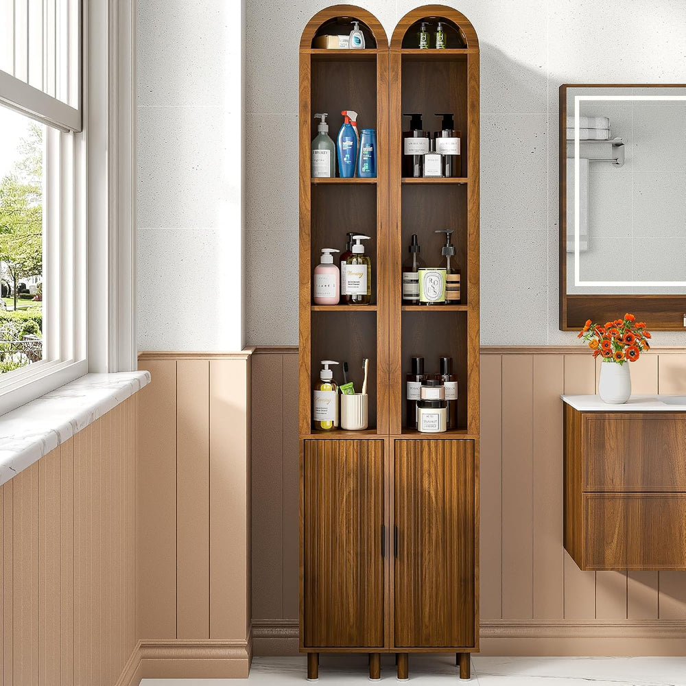 Narrow Bathroom Storage Cabinet, Tall Arched Small Wood Cabinet, Slim