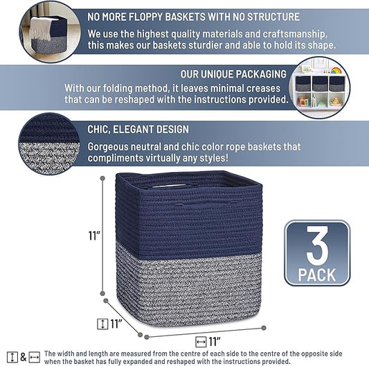 NaturalCozy Storage Cubes 11 Inch Cotton Rope Woven Baskets - Image 2