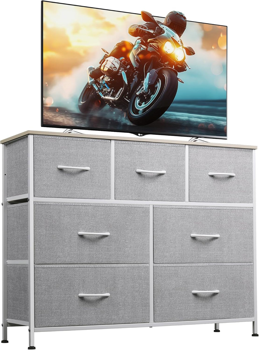 WLIVE Dresser for Bedroom, 7 Drawers, TV Stand, Light Grey