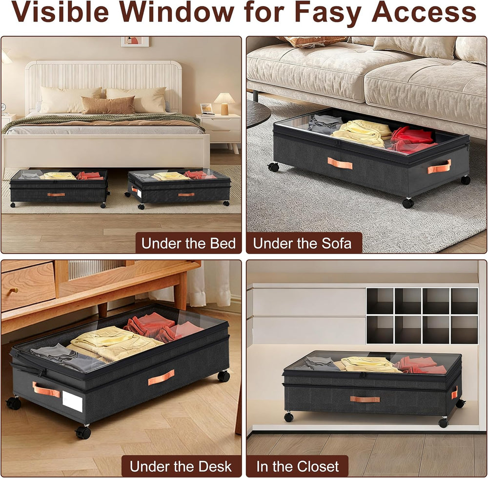 XXL Under Bed Storage with Wheels, 2 Pack 70L Extra Large Rolling Organizer, ...