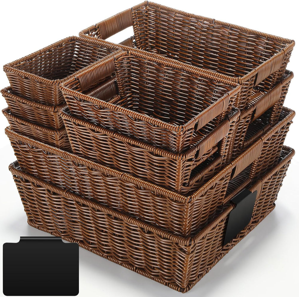 Marsui 9 Pcs Wicker Storage Baskets for Pantry Organization with Handle Label...