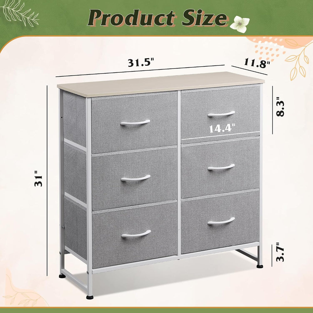 WLIVE Dresser for Bedroom with 6 Drawers, Light Grey
