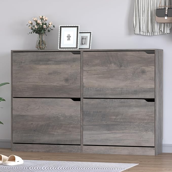 Shoe Cabinet with 4 Flip Drawers, Narrow Hidden Shoe Storage Cabinet, Slim