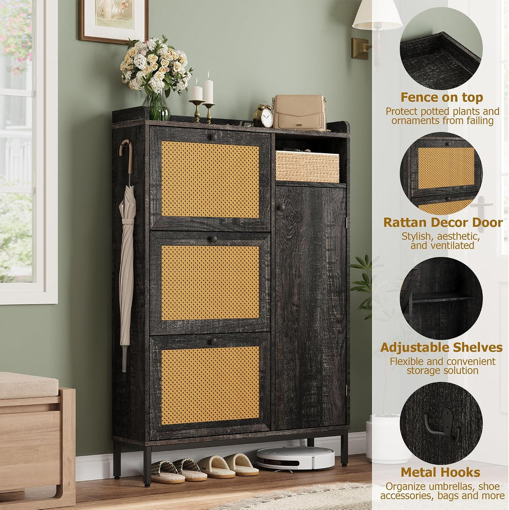 Garvee Shoe Cabinet with 3 Flip Drawers, Freestanding Shoe Organizer with 4-T...