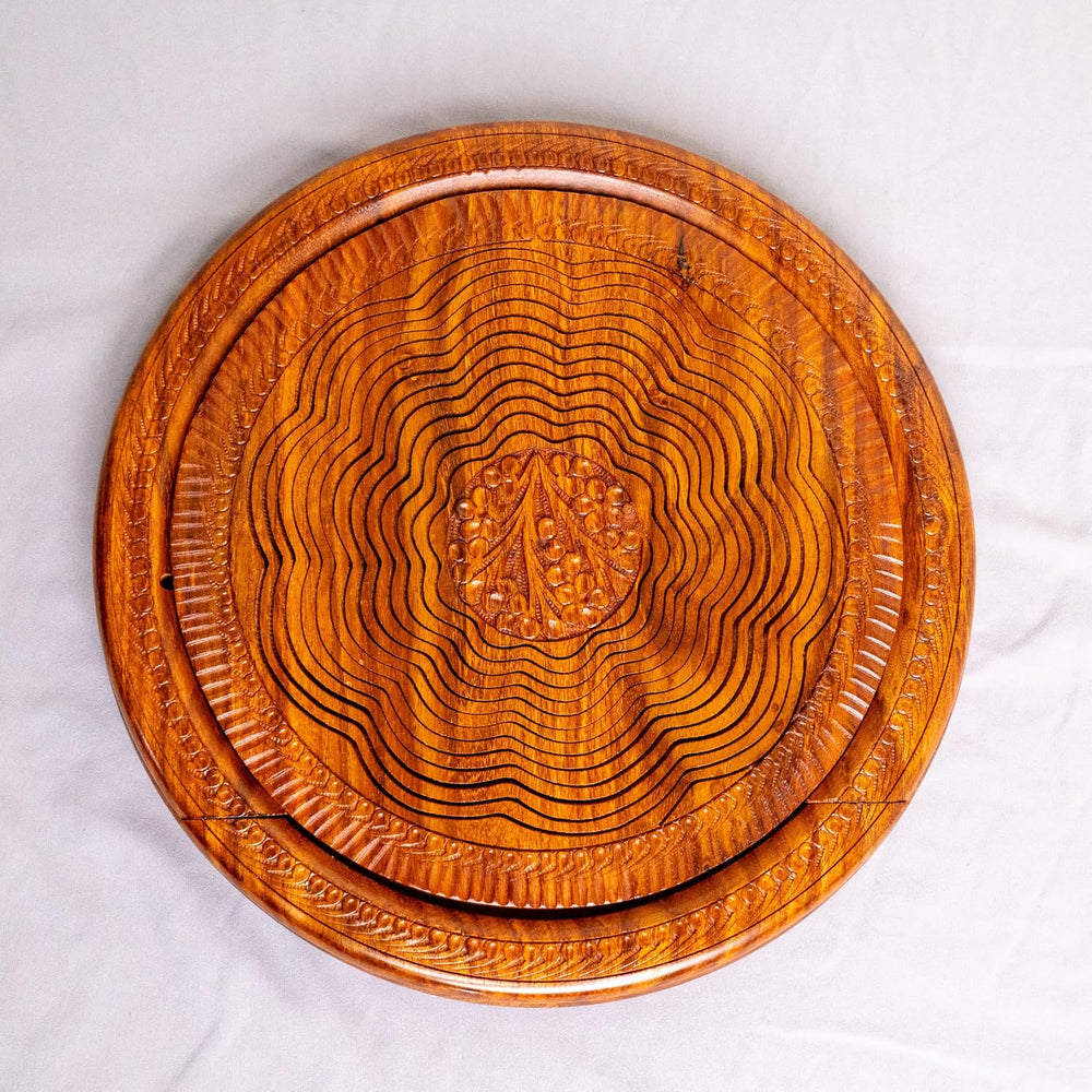 Handmade 12″ Collapsible Wooden Basket, Single Bowl Flower Design in Himalaya...