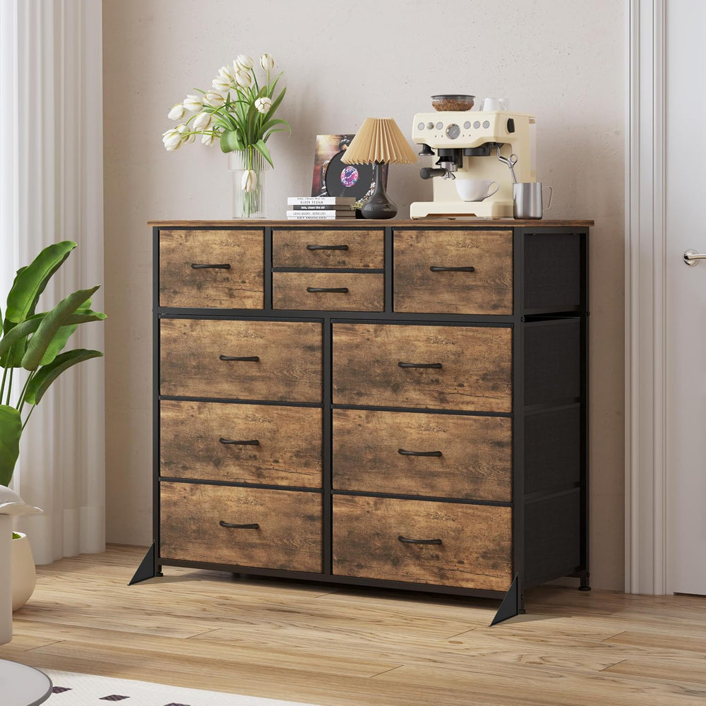LUMTOK 10 Drawers Dresser with Fabric Bins for Bedroom,Closets,Rustic Brown