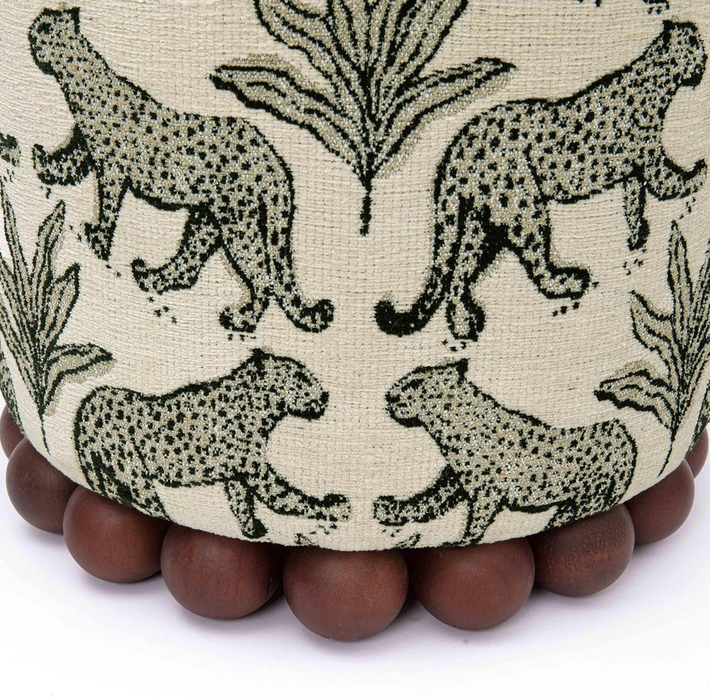 First of a Kind Ottoman Foot Rest - Cream Fabric Round Ottoman Stool with Sol...