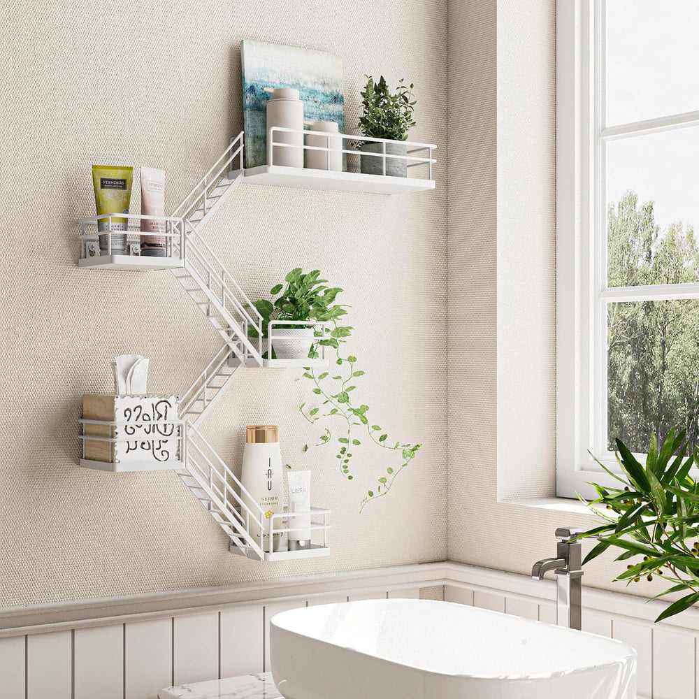 Fire Escape Shelf - 5 Tier Metal White Fire Escape Wall Shelves with Baskets,...