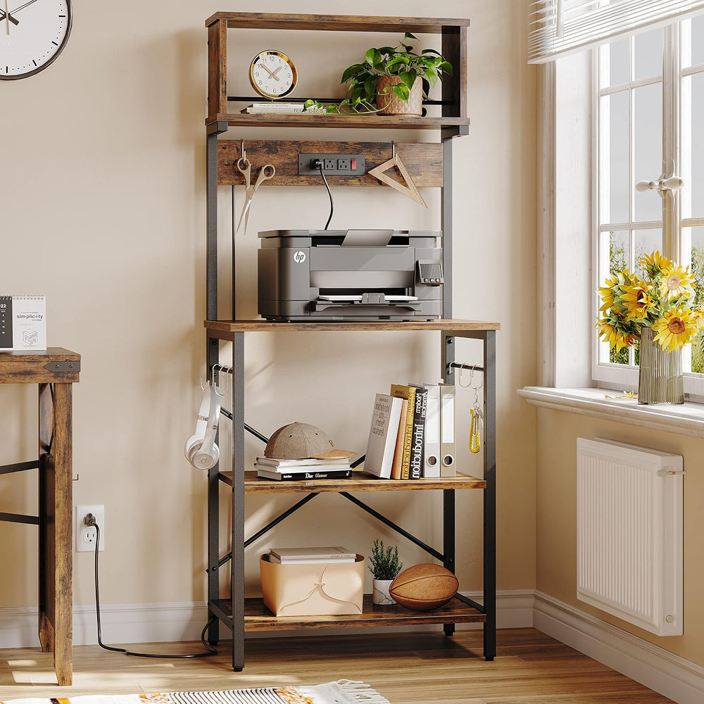 Bestier Bakers Rack with Power Outlets & Microwave Stand, Rustic Brown