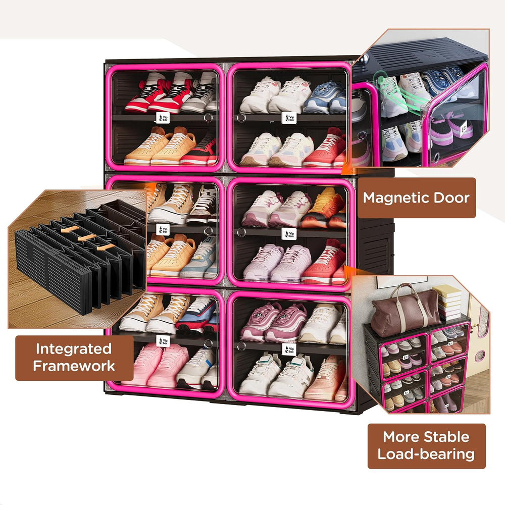 Vipbox No Assembly 6 Tier Collapsible Shoe Rack, 24 Pairs Foldable Shoe Stora...