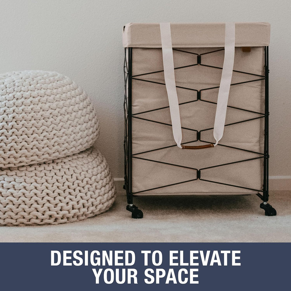 CleverMade Flex Frame Rolling Laundry Hamper with Removable Liner 98L Cream