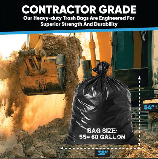 Contractor Garbage Bags 55 Gallon Heavy Duty | 50 Count | 3 Mil Construction - Image 2
