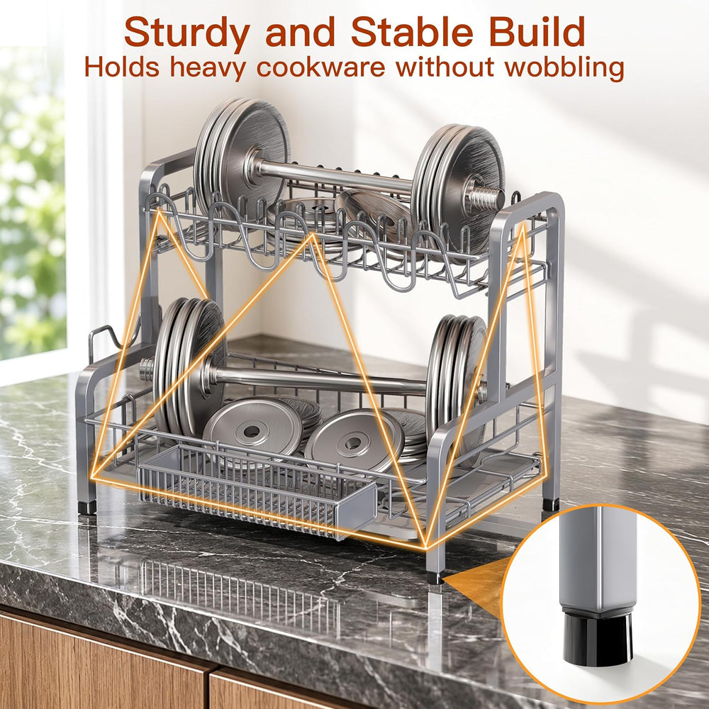 BOOSINY 2 Tier Large Stainless Steel Dish Drying Rack for Kitchen Counter