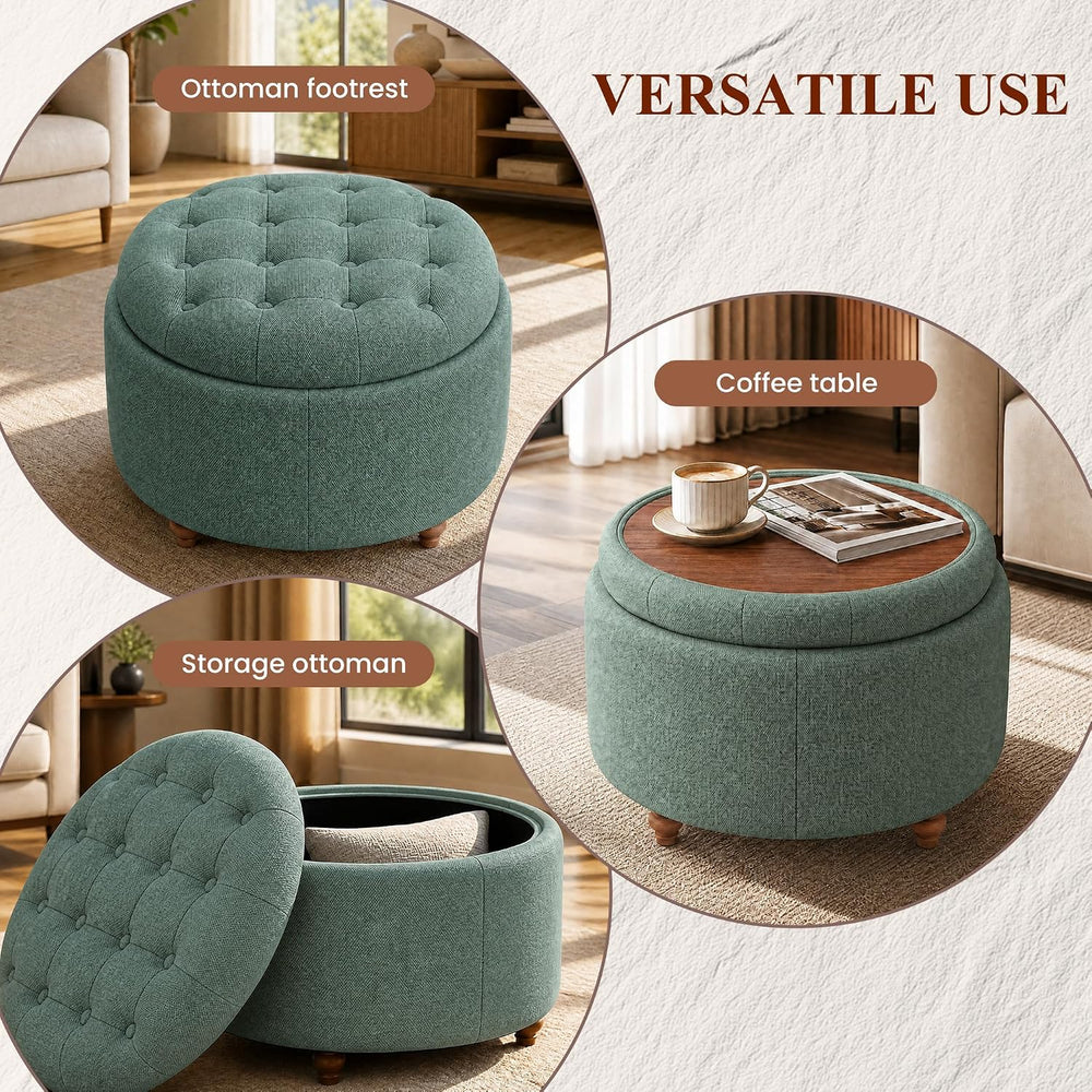 25Inch Round Storage Ottoman, Small Round Ottoman Coffee Table with Storage