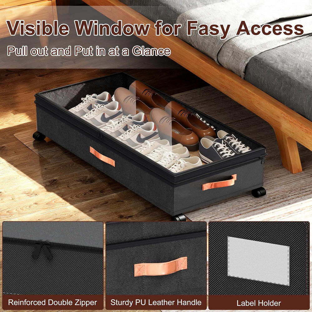 XXL Under Bed Storage with Wheels, 2 Pack 70L Extra Large Rolling Organizer, ...
