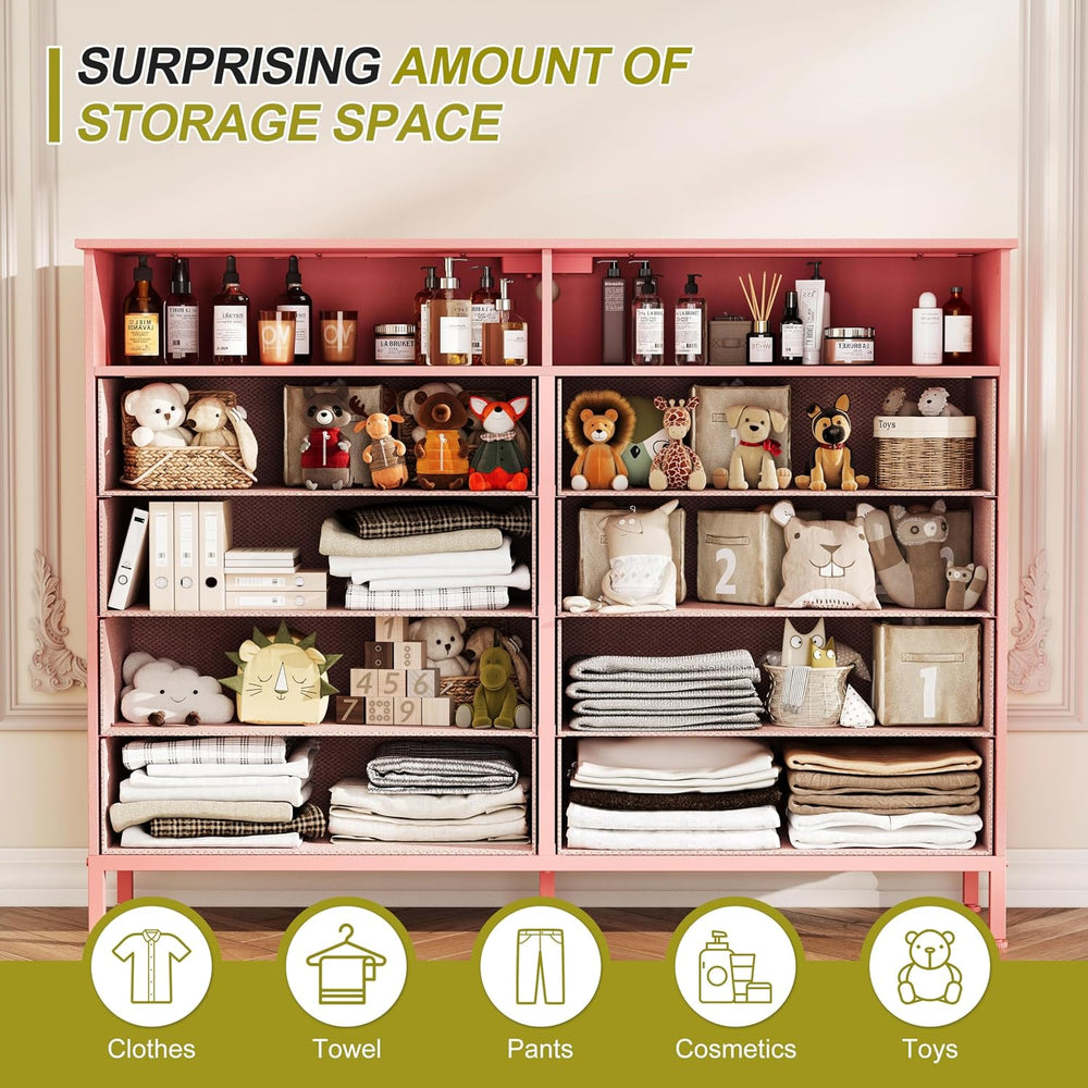Dresser for Bedroom Pink Bedroom LED Dresser 8 Fabric Drawers Dressers