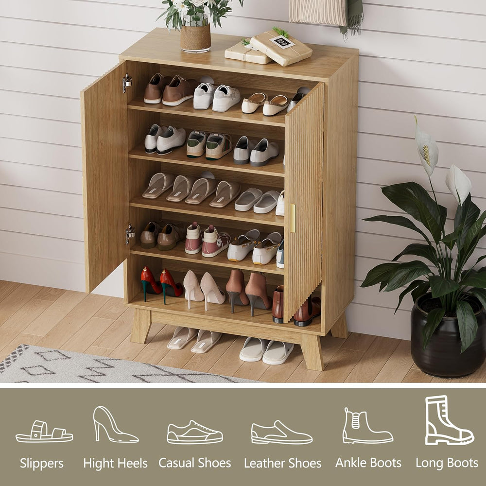HUANLEGO Shoe Cabinet Storage for Entryway with Doors, Oak
