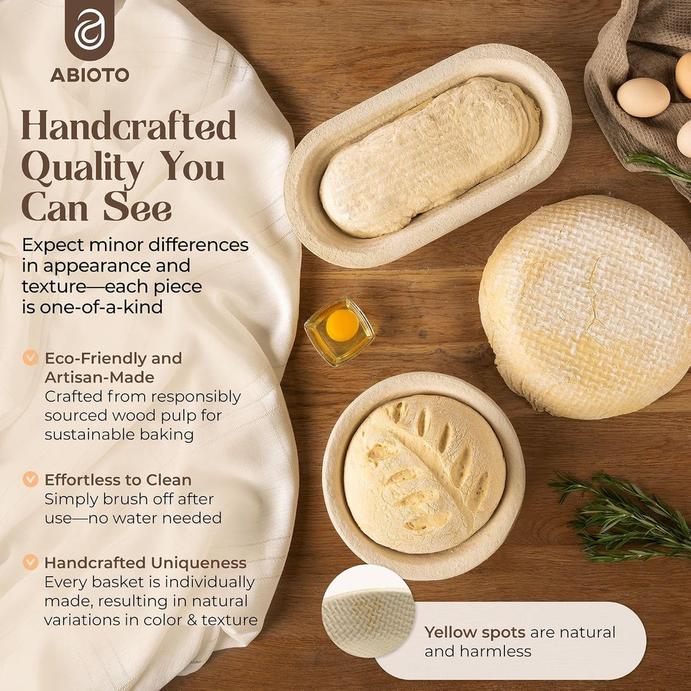 Wood Pulp Banneton Bread Proofing Basket Set – Round 2.2 LB & Oval 1.5 LB...