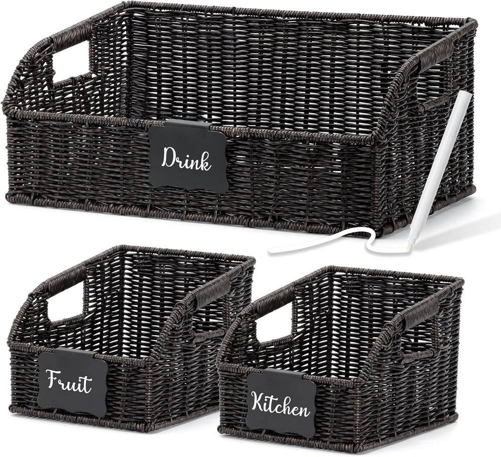 Pantry Baskets for Organizing,Wicker Storage Organizers,3Pack,Black