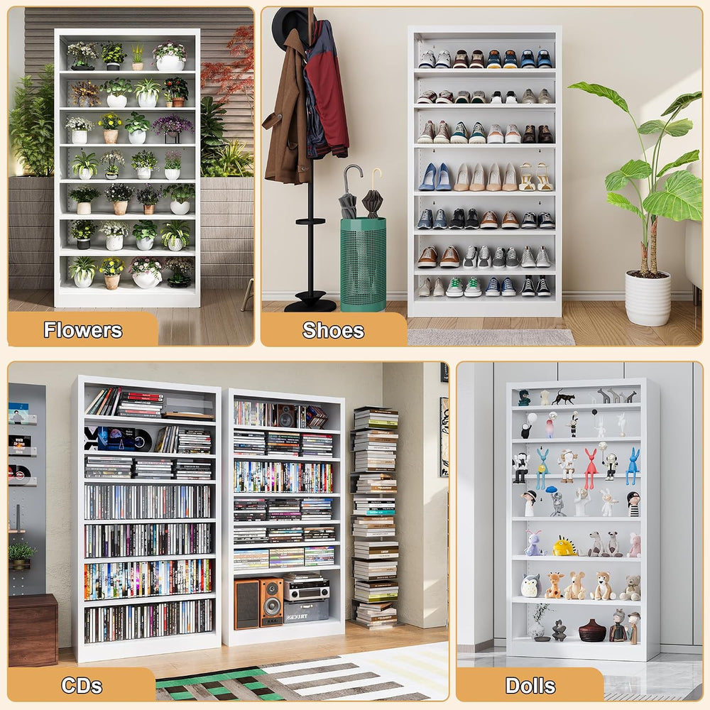 55" Metal Shoe Cabinet with Back Panel, 6 Adjustable Shelves (White)