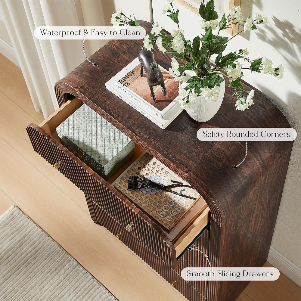 T4TREAM Fluted 48" Tall 5 Drawer Dresser for Bedroom, Dark Walnut