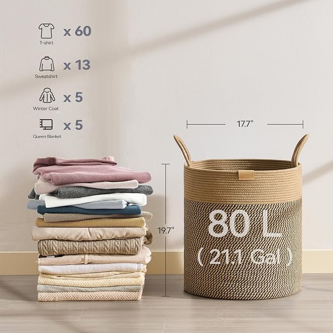 80L Laundry Hamper Basket, Baby Nursery Woven Storage Basket - Image 6