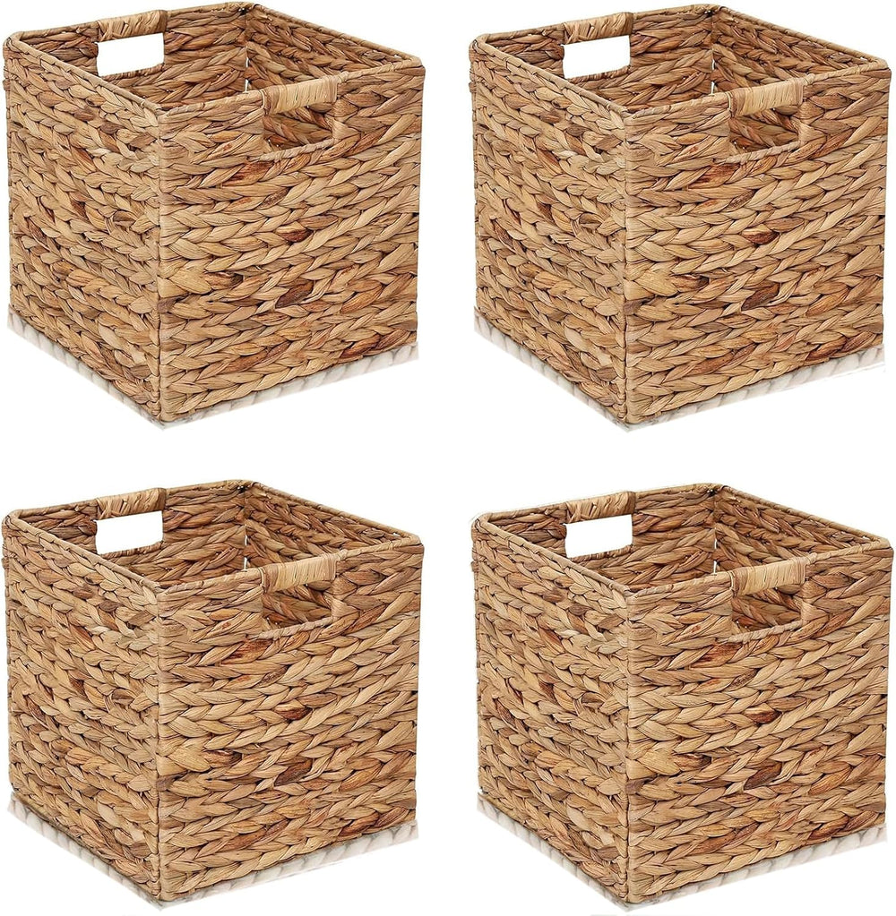 11x11in Storage Baskets 4 Pcs Water Hyacinth Basket,Handwoven Storage Cubes
