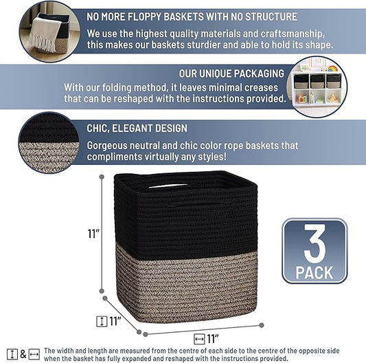 NaturalCozy Storage Cubes 11 Inch Cotton Rope Woven Baskets - Image 2