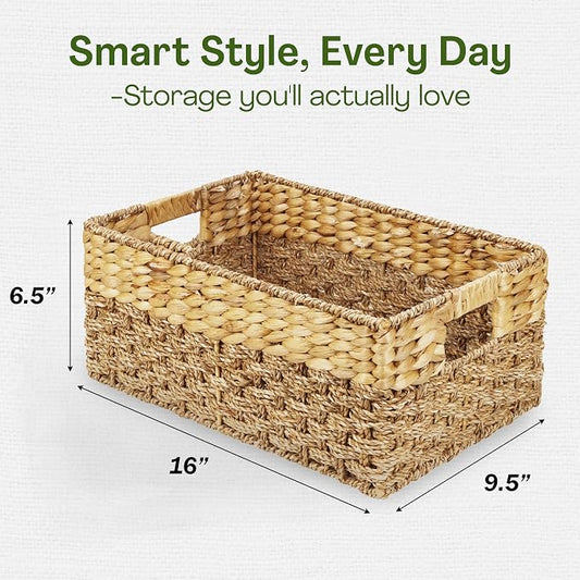 Medium Wicker Basket for Storage, Seagrass and Hyacinth Woven Baskets for Décor - Image 2