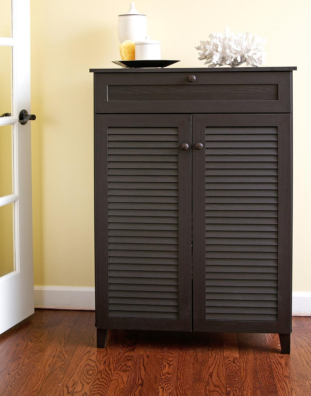 Baxton Studio Harding Shoe-Storage Cabinet, Espresso