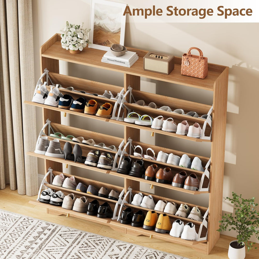 BORNOON Large Shoe Storage Cabinet with 6 Flip Drawers and Modern Wave-Edge F...
