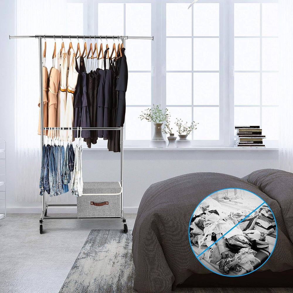 Simple Trending Clothing Garment Rack, Extensible Clothes Rack, Chrome