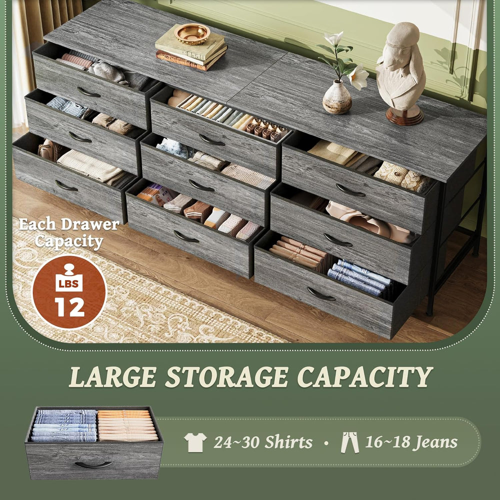 Huuger 63 Inch Dresser for Bedroom, Long Dresser for Closet with 9 Drawers, L...