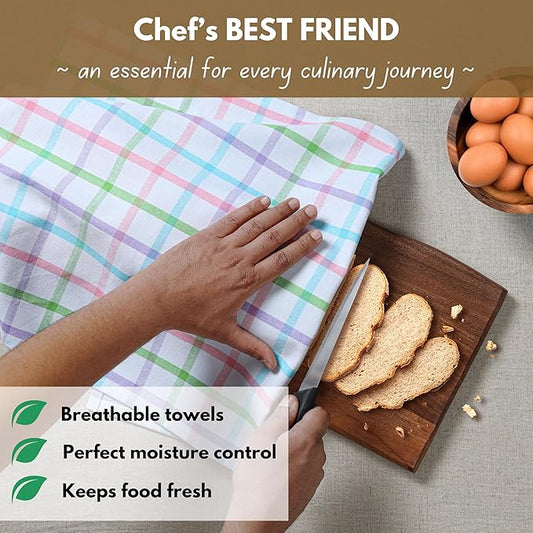 Native Fab Multi Color Check Kitchen Towels Set of 12, 100% Cotton, 16x26 Inch - Image 2