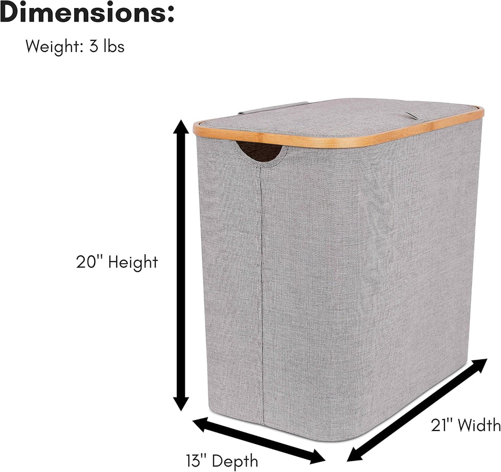BirdRock Home Bamboo & Canvas Hamper | Single Laundry Basket with Lid | F...