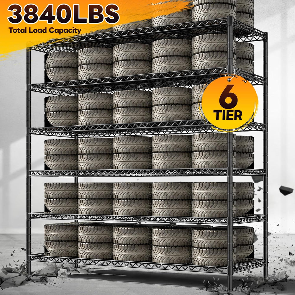 REIBII 6-Tier Heavy Duty Wire Shelving Unit, 3840LBS Storage Shelf Rack