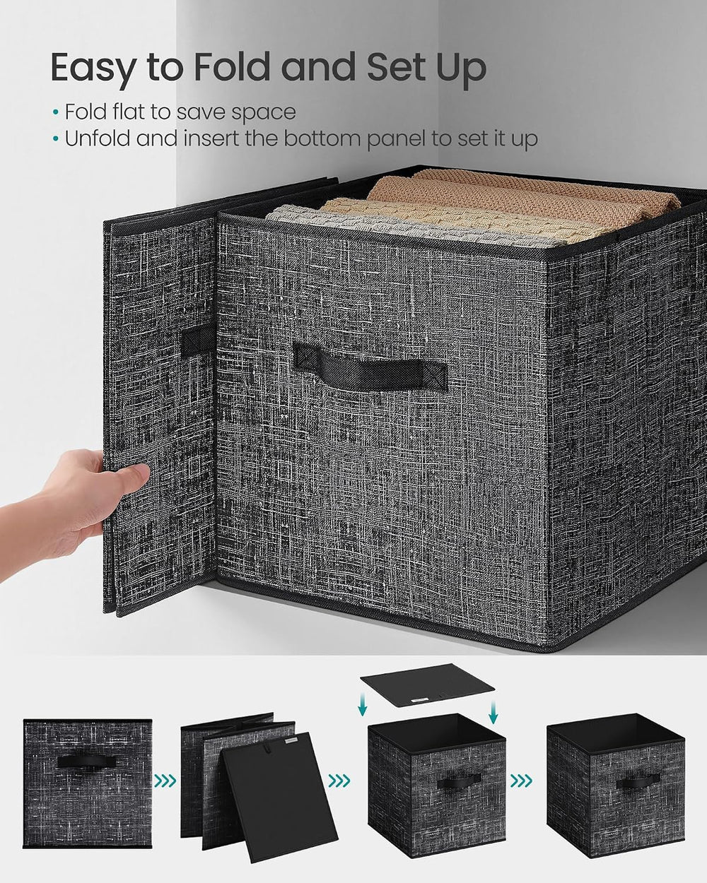 SONGMICS Storage Cubes, Set of 10, 13-Inch Foldable Closet Organizers