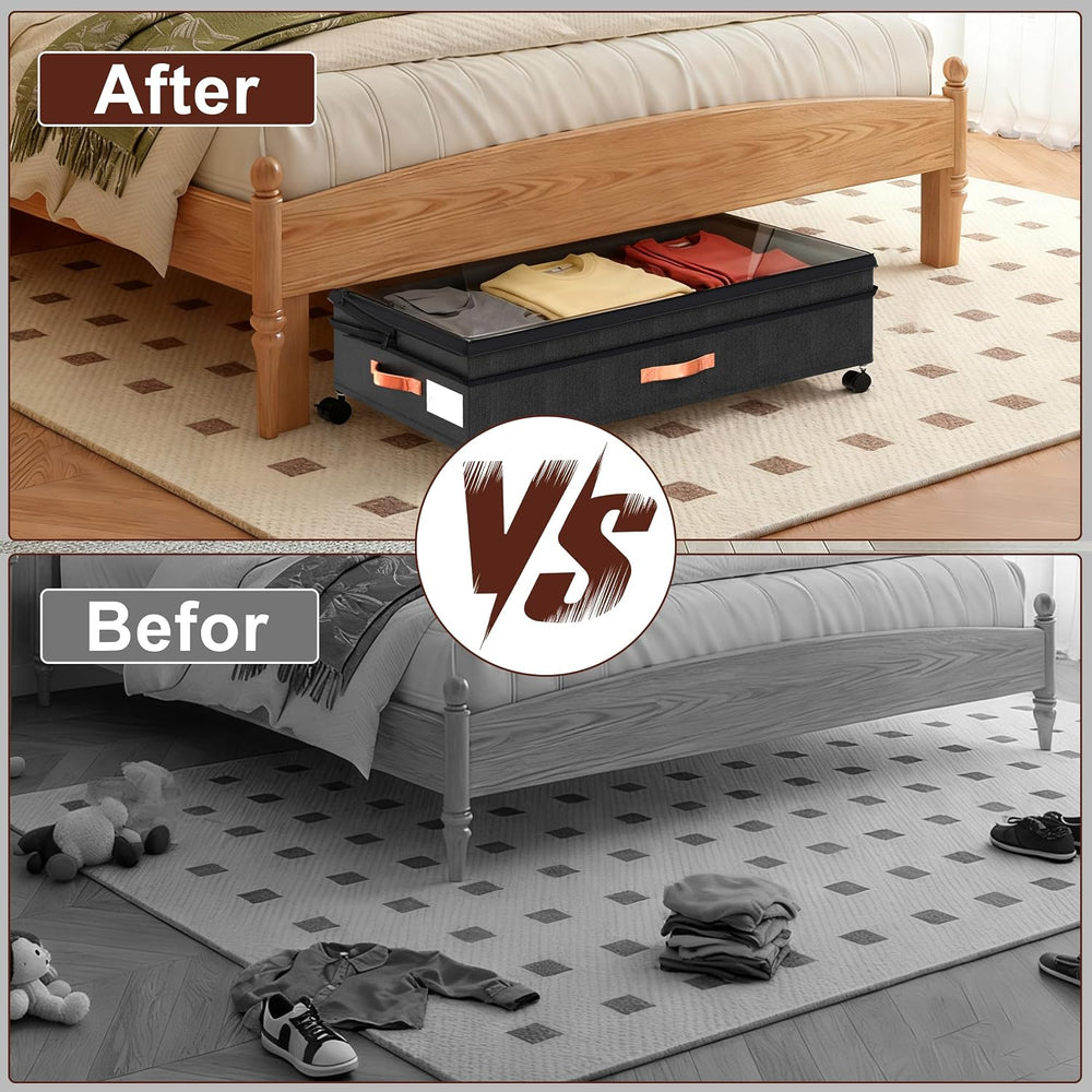 XXL Under Bed Storage with Wheels, 2 Pack 70L Extra Large Rolling Organizer, ...