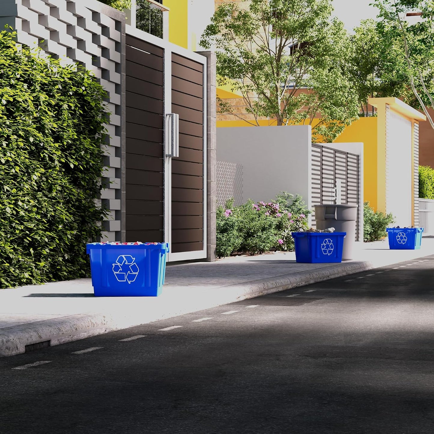 14 Gallon Rectangular Blue Recycling Bin | Inside Outside Curbside | Stackable Box for Paper Plastic