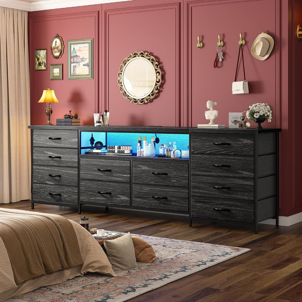 Romorgniz 63" W Dresser for Bedroom, Long Dresser with 12 Fabric Drawers