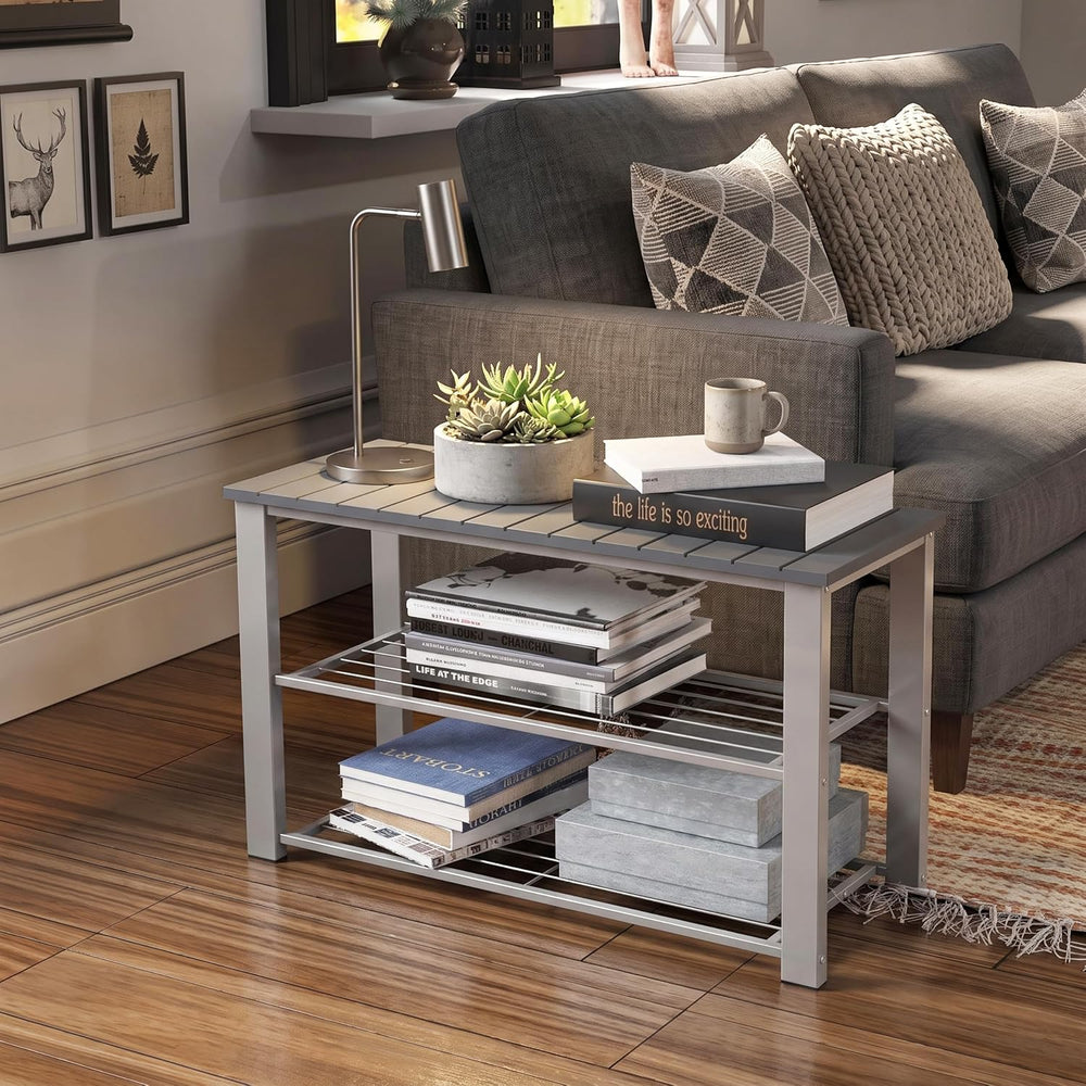 Simple Houseware Wooden Top Shoe Rack Bench for Entryway, Grey