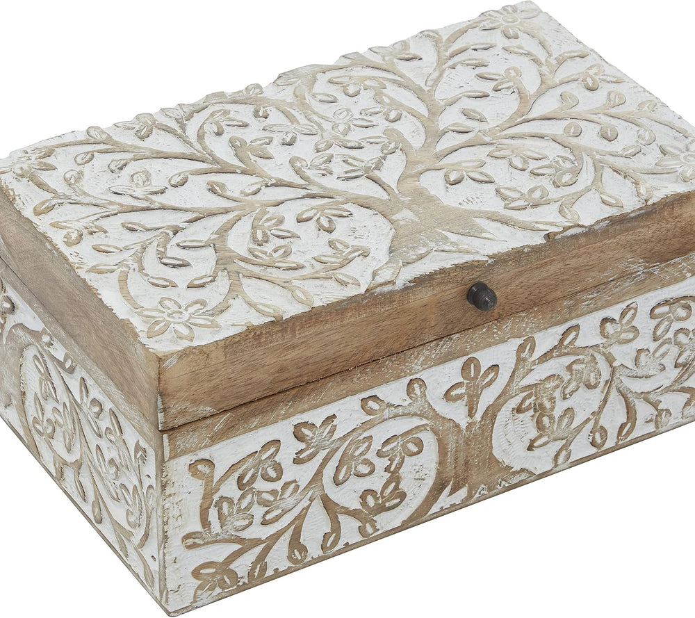 Deco 79 Mango Wood Floral Decorative Box Decorative Keepsake Boxes with Hinge...