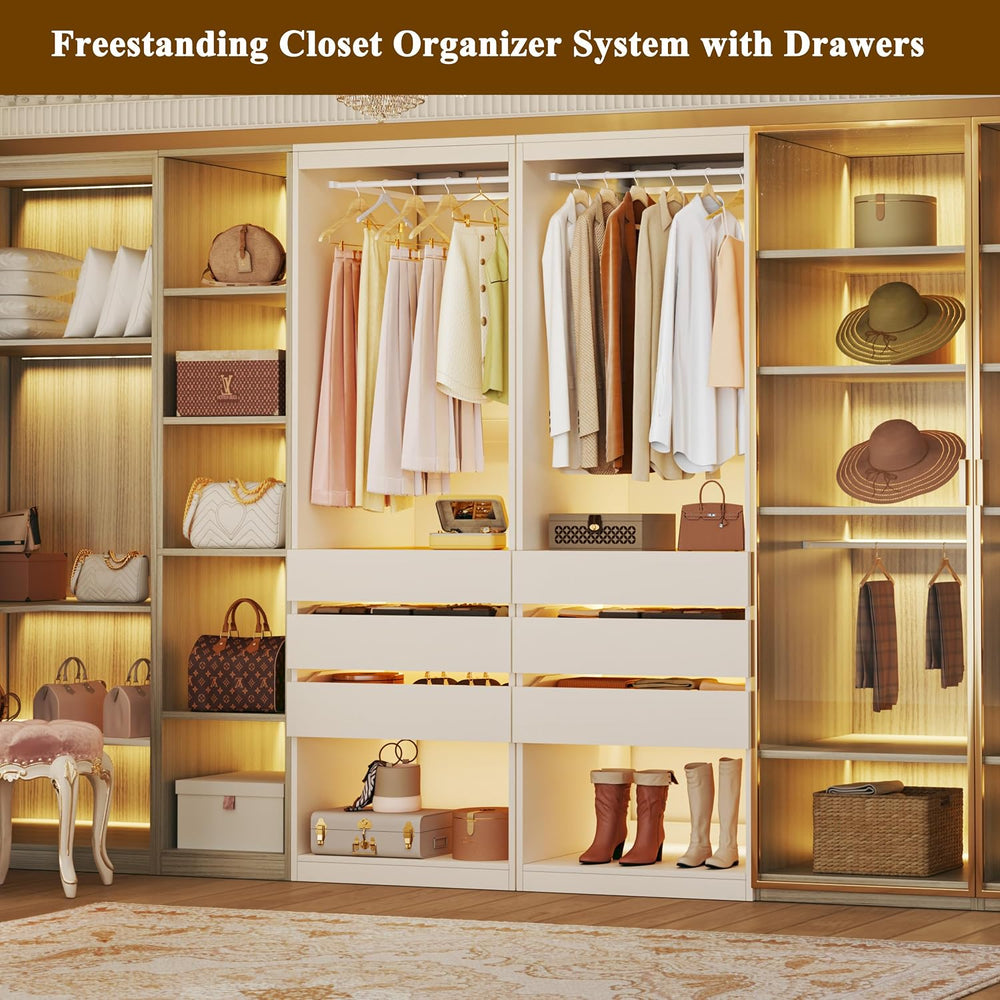 HUAHUU Freestanding 2FT Closet System with 3 Wood Drawers & Glasstop, 24&...