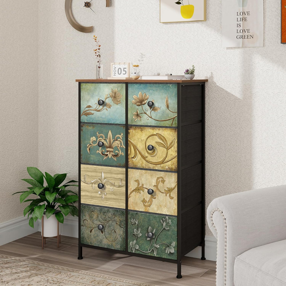 Tohomeor Narrow Storage Dresser Slim Dresser with Retro Flowers Fabric Drawer...