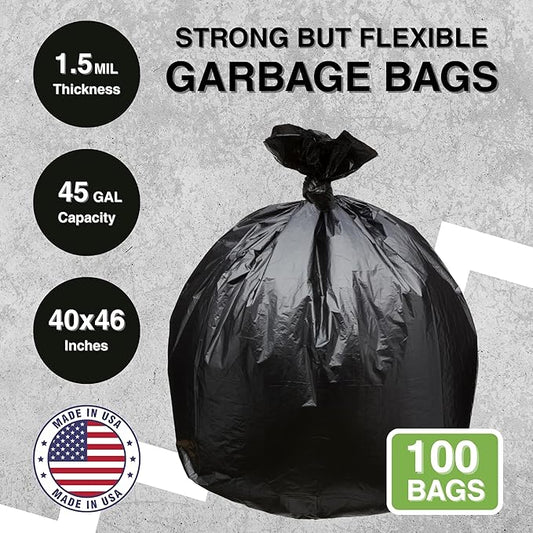 45 Gallon Garbage Trash Bag 40X46" 1.5 Mil Black 100 Count Can Liner Bulk 40 - Image 2