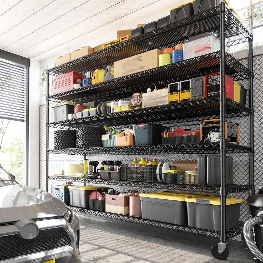 REIBII 6-Tier Wire Shelving Units with Wheels — 60" W Extra-Wide Heavy D...