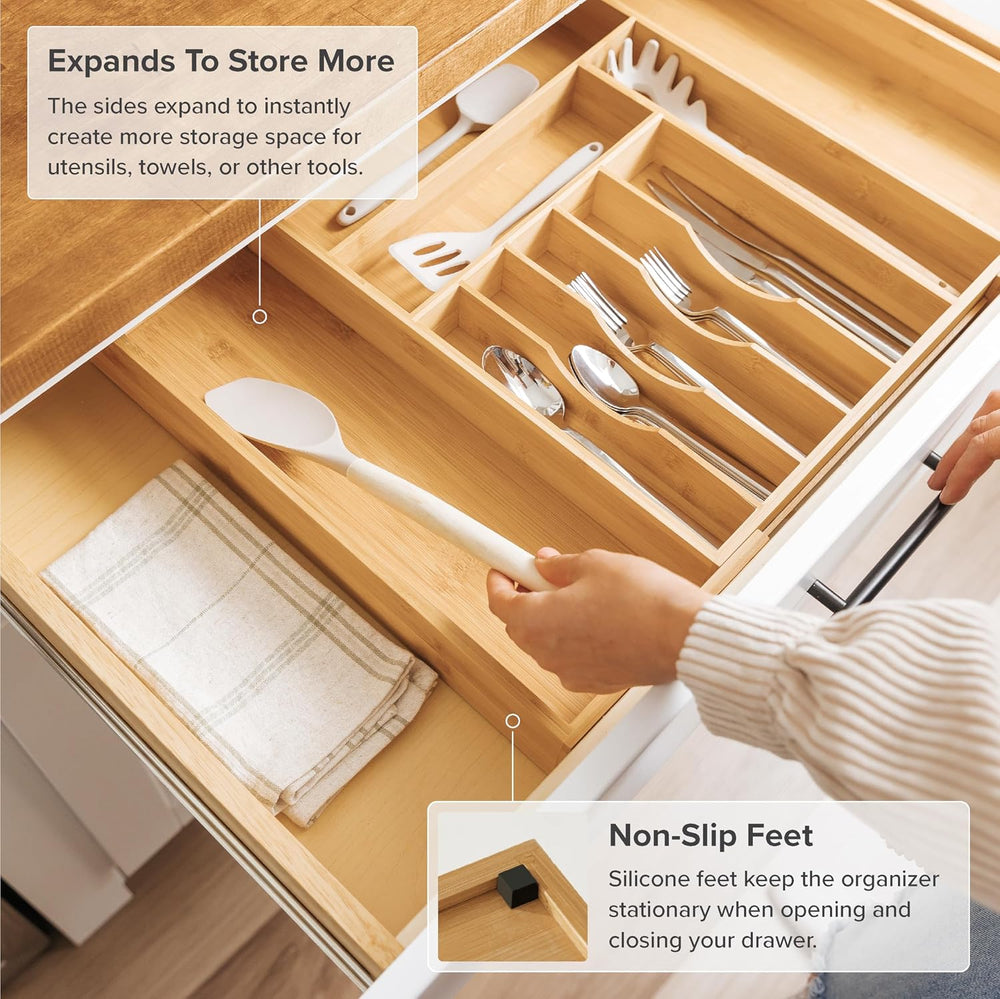 KitchenEdge Silverware & Utensil Drawer Organizer, 14-25 in, Bamboo