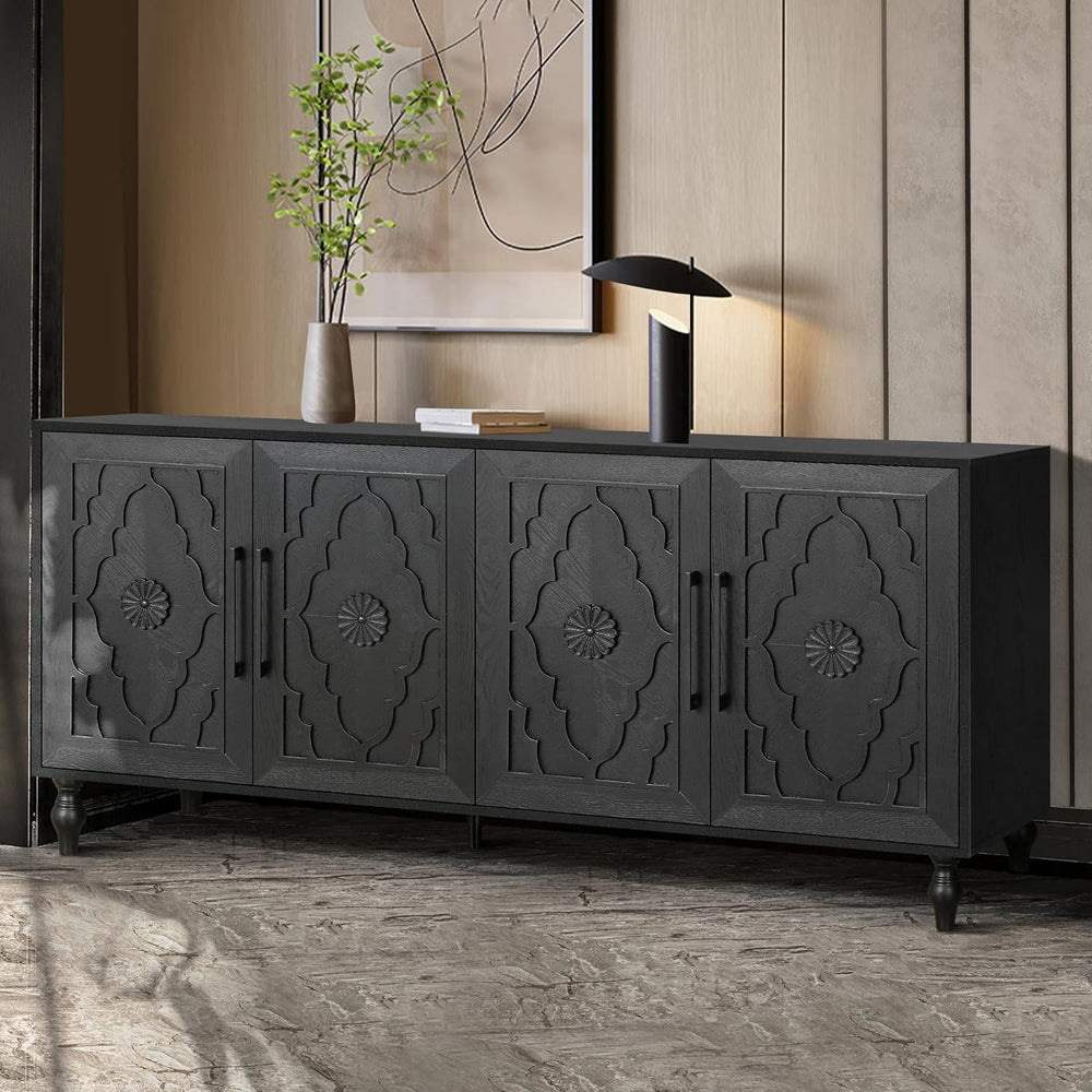 YOPTO Wood Storage Sideboard with Three Tempered Glass Doors and Adjustable S...